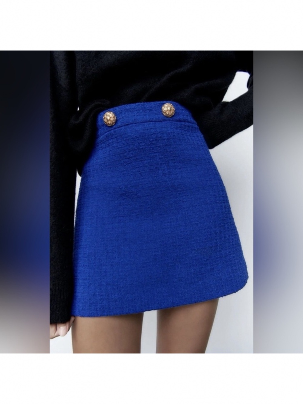 Zara textured tweed Skirt with gold buttons